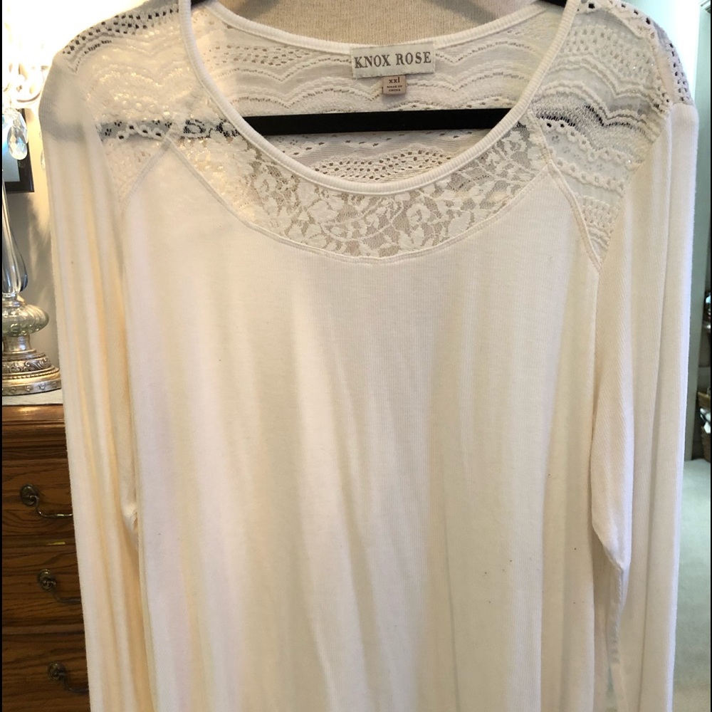 Cream top with lace long sleeve top